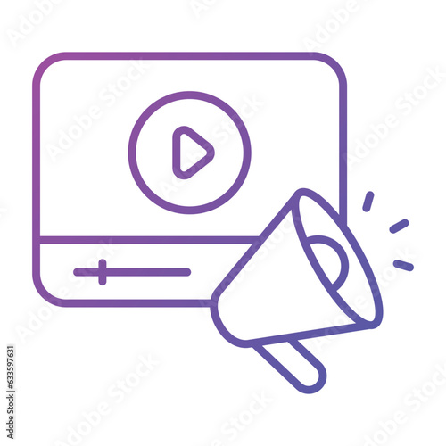 Megaphone with video player denoting trendy icon of video marketing