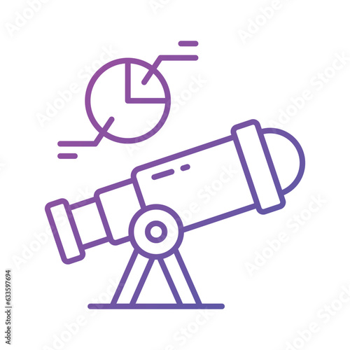 Telescope with pie diagram showing predictive analysis concept vector