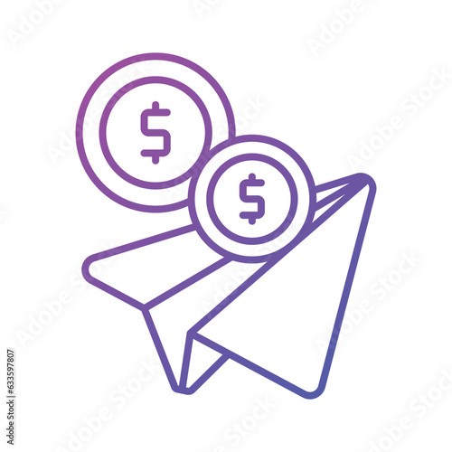 Paper plane with dollar coins, concept of money transfer, transactions, payments, online banking, vector illustration