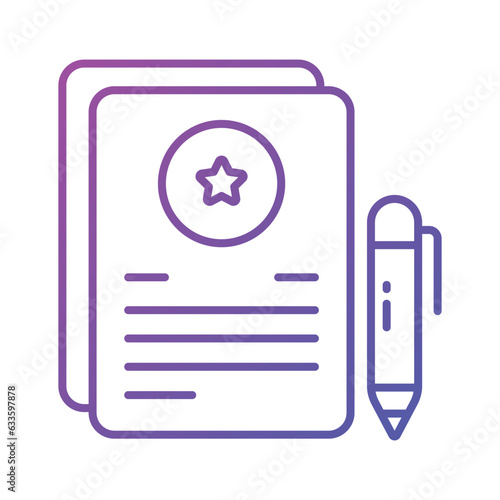 Documents with pen showing concept vector of contract, agreement or certificate icon
