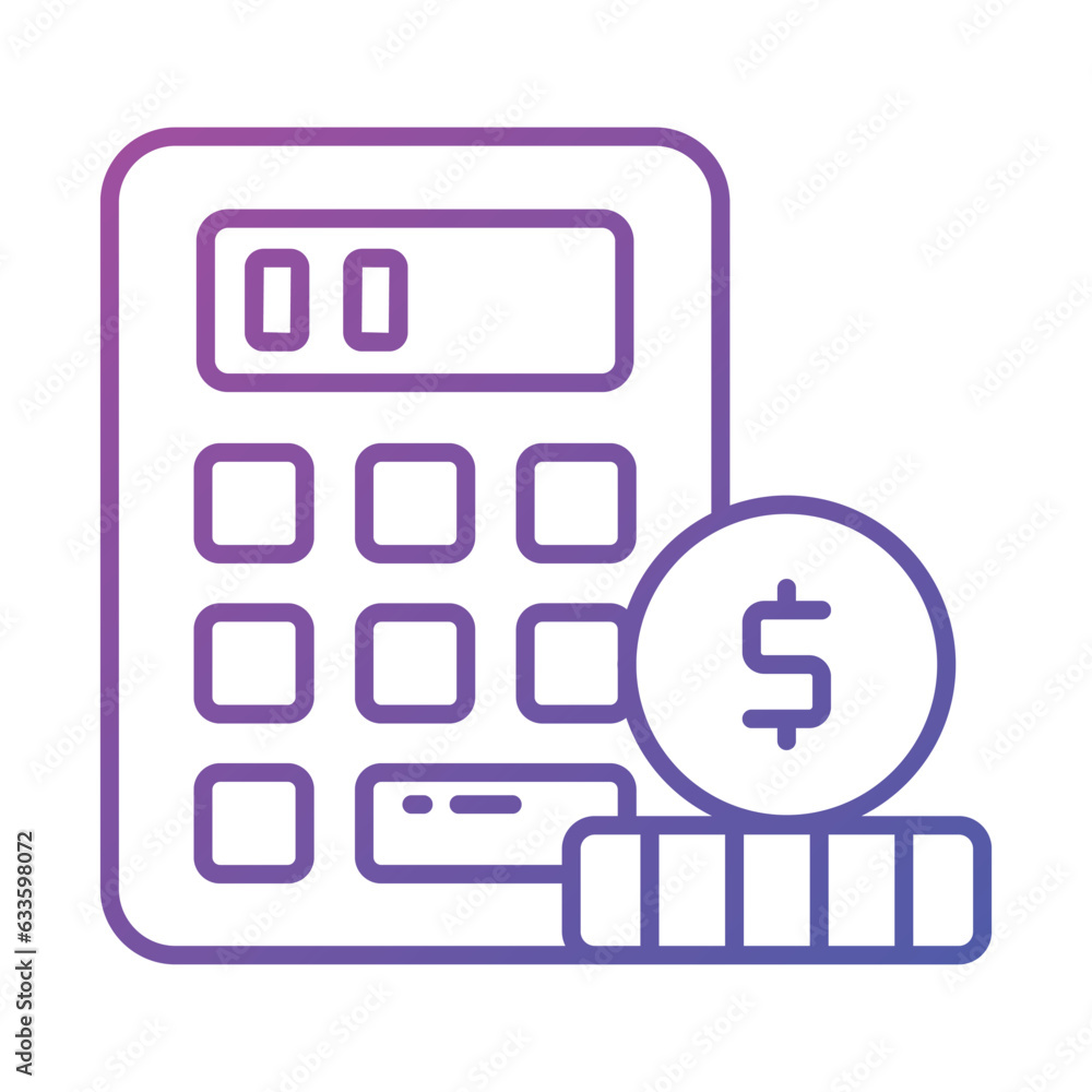 Calculator with coins denoting accounting concept vector, money calculation icon Calculator with coins denoting accounting concept vector, money calculation icon