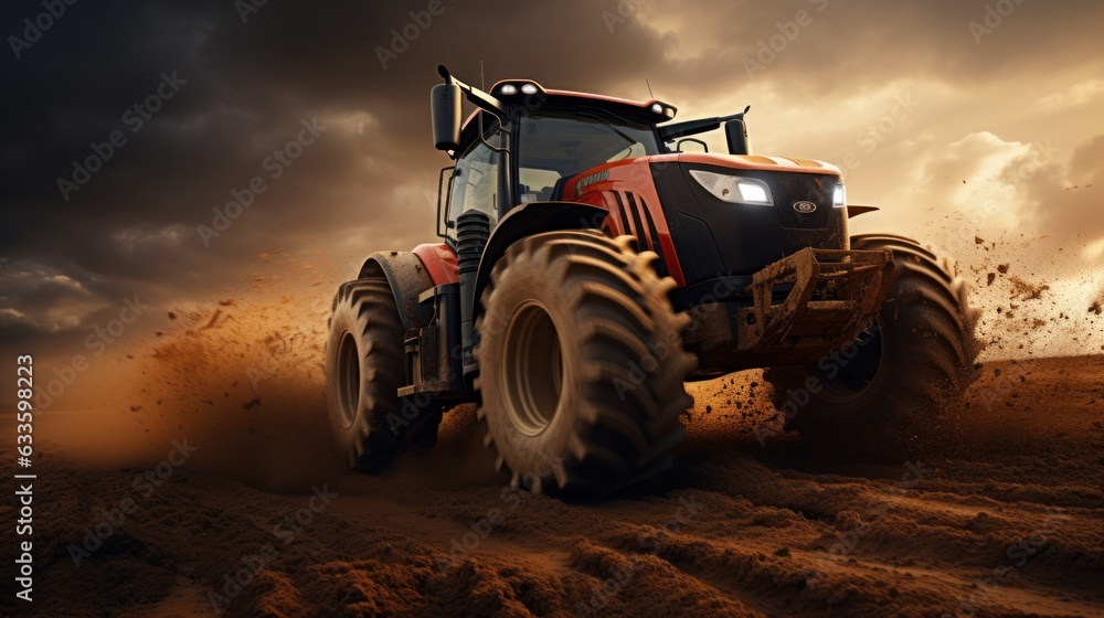 A big powerful wheeled tractor pulls the field. A big powerful wheeled tractor pulls the field.
