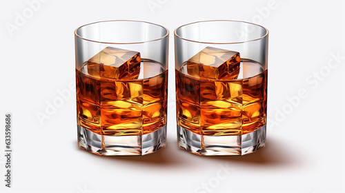 Set of Whiskey Glasses with Reflection on Isolated Background