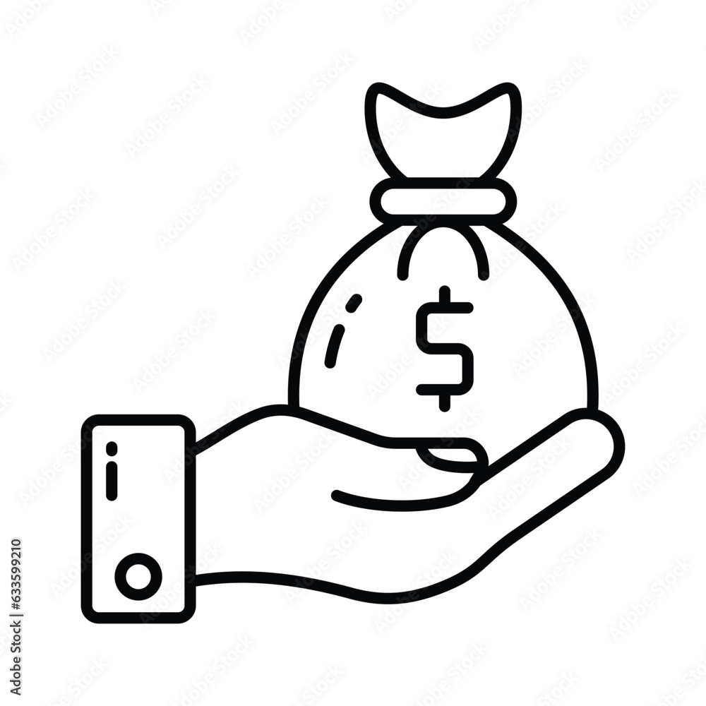 Hand holding money bag, savings icon in trendy style, premium vector design Hand holding money bag, savings icon in trendy style, premium vector design