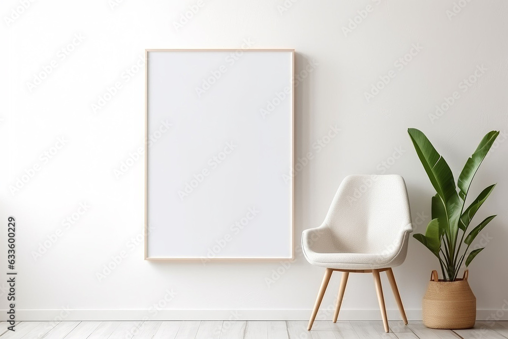 Blank Frame Mockup in Modern Interior with Trendy Vase and Chair Blank Frame Mockup in Modern Interior with Trendy Vase and Chair