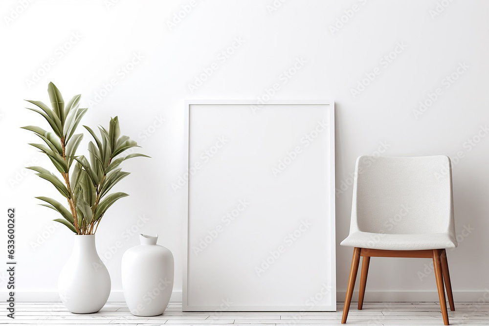 Blank Frame Mockup in Modern Interior with Trendy Vase and Chair Blank Frame Mockup in Modern Interior with Trendy Vase and Chair