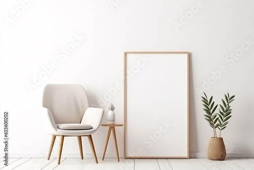 Blank Frame Mockup in Modern Interior with Trendy Vase and Chair © borisk.photos