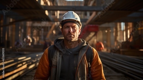 construction worker on the construction site Works with concrete and wood. © sirisakboakaew