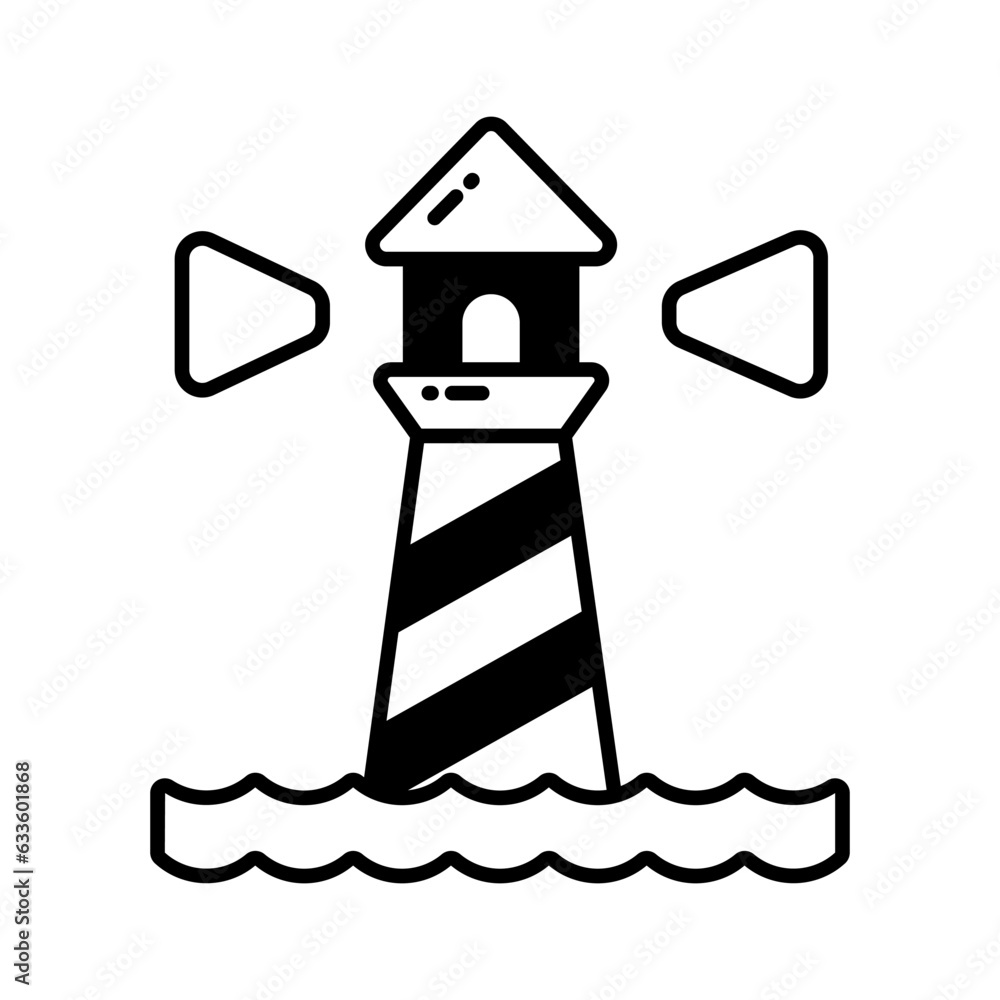A tower containing a beacon light to warn or guide ships at sea, well designed icon of lighthouse A tower containing a beacon light to warn or guide ships at sea, well designed icon of lighthouse