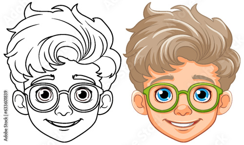 Boy cartoon head wearing glasses isolated