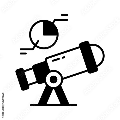 Telescope with pie diagram showing predictive analysis concept vector