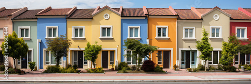 Colorful stucco traditional private townhouses