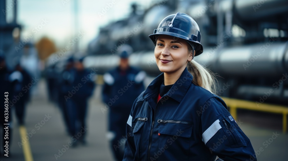 Female worker Pipes for the petrochemical, Female worker Pipes for the petrochemical,