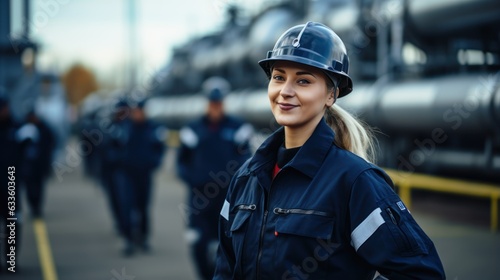 Female worker Pipes for the petrochemical,