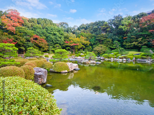 Japanese garden at Ohori Koen Donguri Park in Fukuoka prefecture, Kyushu, Japan.