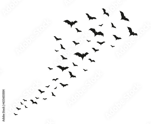Crowd of flying bats. Halloween clipart. Isolated vector and PNG on transparent background.