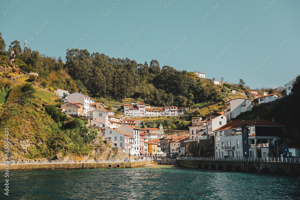 Landscape of a town in front of the beach. Cudillero, Asturias, Spain