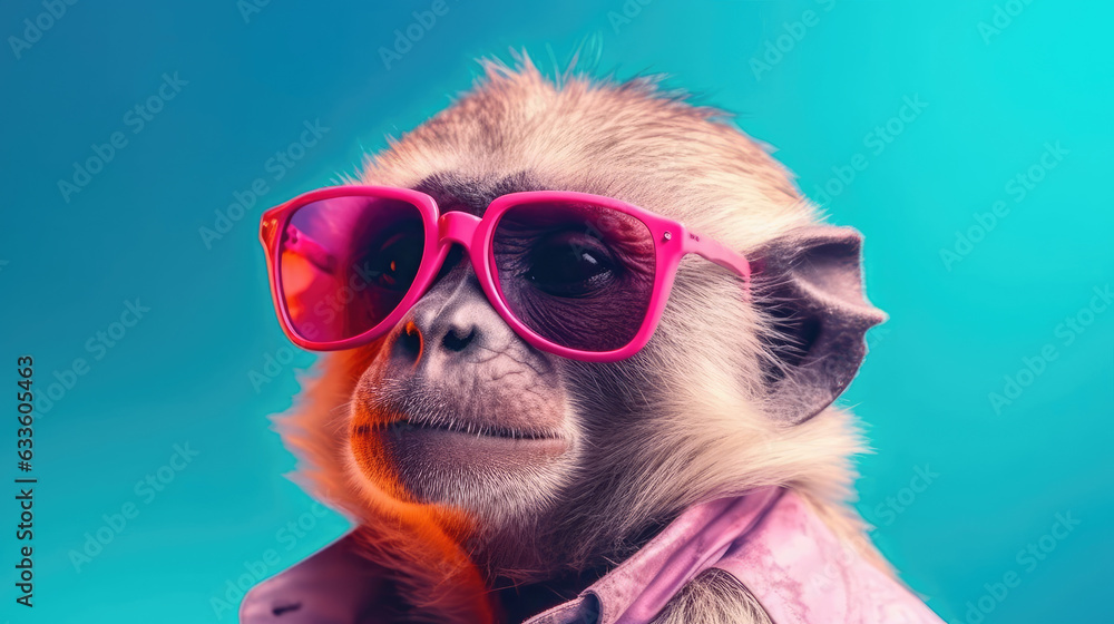 A capuchin monkey wearing sunglasses, Background, Illustrations, HD