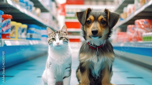 A cat and a dog in a pet store bright, Background, Illustrations, HD