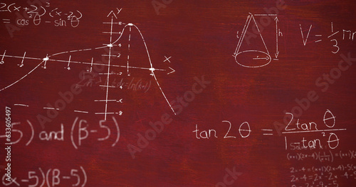 Image of mathematical equations over red background