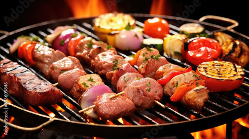 A grill with a variety of meats, Background, Illustrations, HD