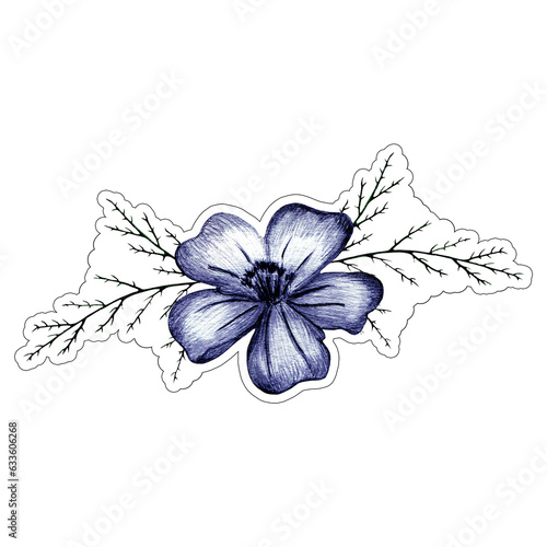 Marigold Flower with Leaves Sticker Illustration. Hand Drawn Isolated Colorful Floral Sticker.