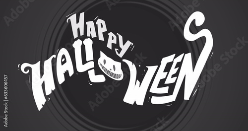 Image of happy halloween text on black background