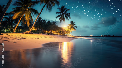 A serene beach scene with palm trees, Background, Illustrations, HD