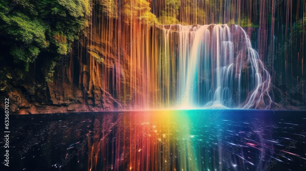 Obraz premium A Waterfall covered with rainbows, Background, Illustrations, HD