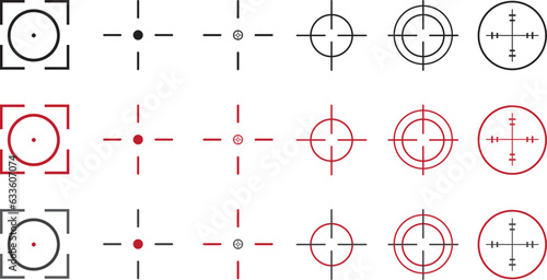 Target icon collection. Focus, Viewfinder, Gun target. Vector illustration flat design. Transparent background.