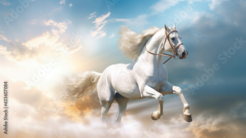 A white horse riding with the wind  Background  Illustrations  HD