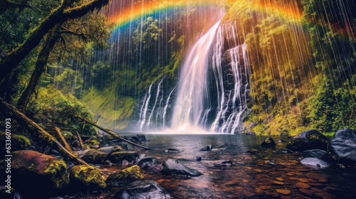 A Waterfall Covered With Rainbows  Background  Illustrations  HD