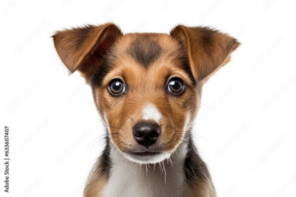 Portrait of adorable puppy on white background