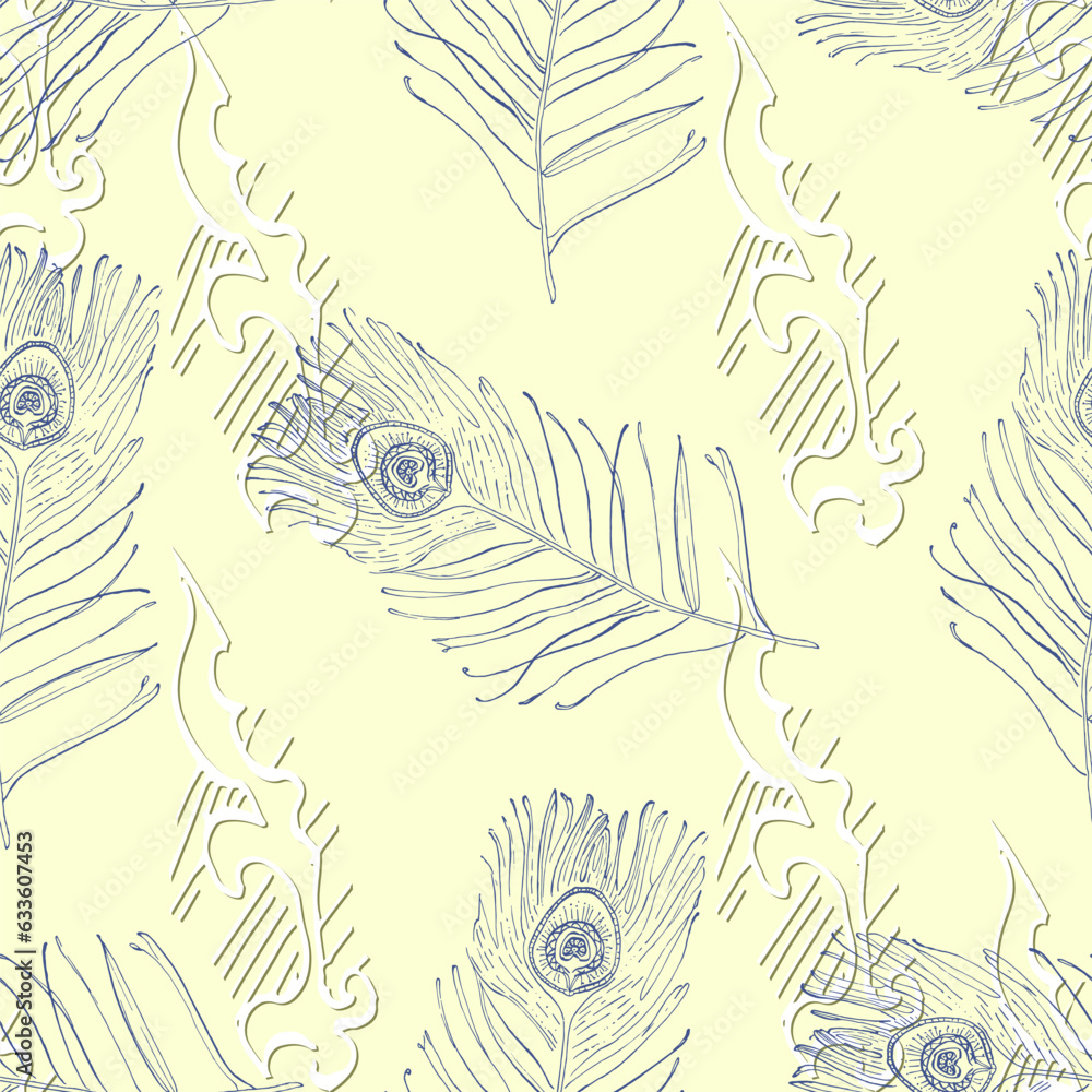 Fototapeta premium Seamless background pattern with abstract feathers. Vector illustration. Bohemian background from tribal repeating elements. Template for fabric in oriental style.