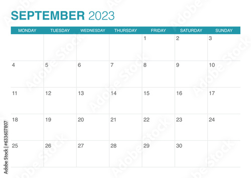 2023 september calendar start on monday