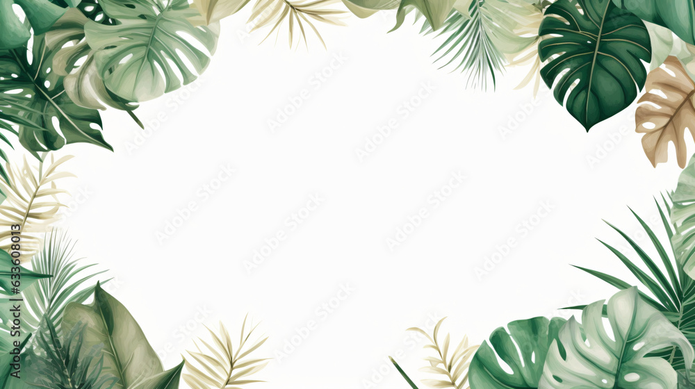 Frame with liana branches and tropical leaves