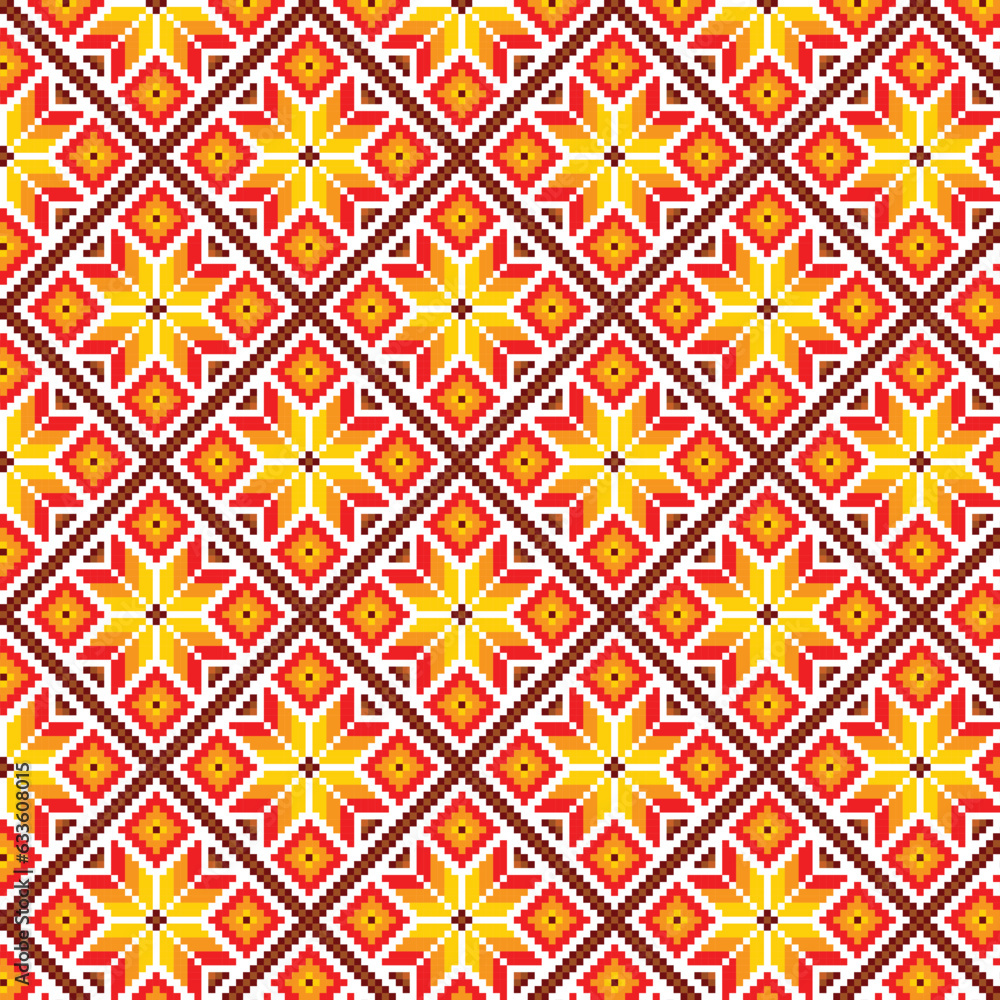 seamless pattern with flowers. tribal pattern. local fabric pattern. pixel pattern
