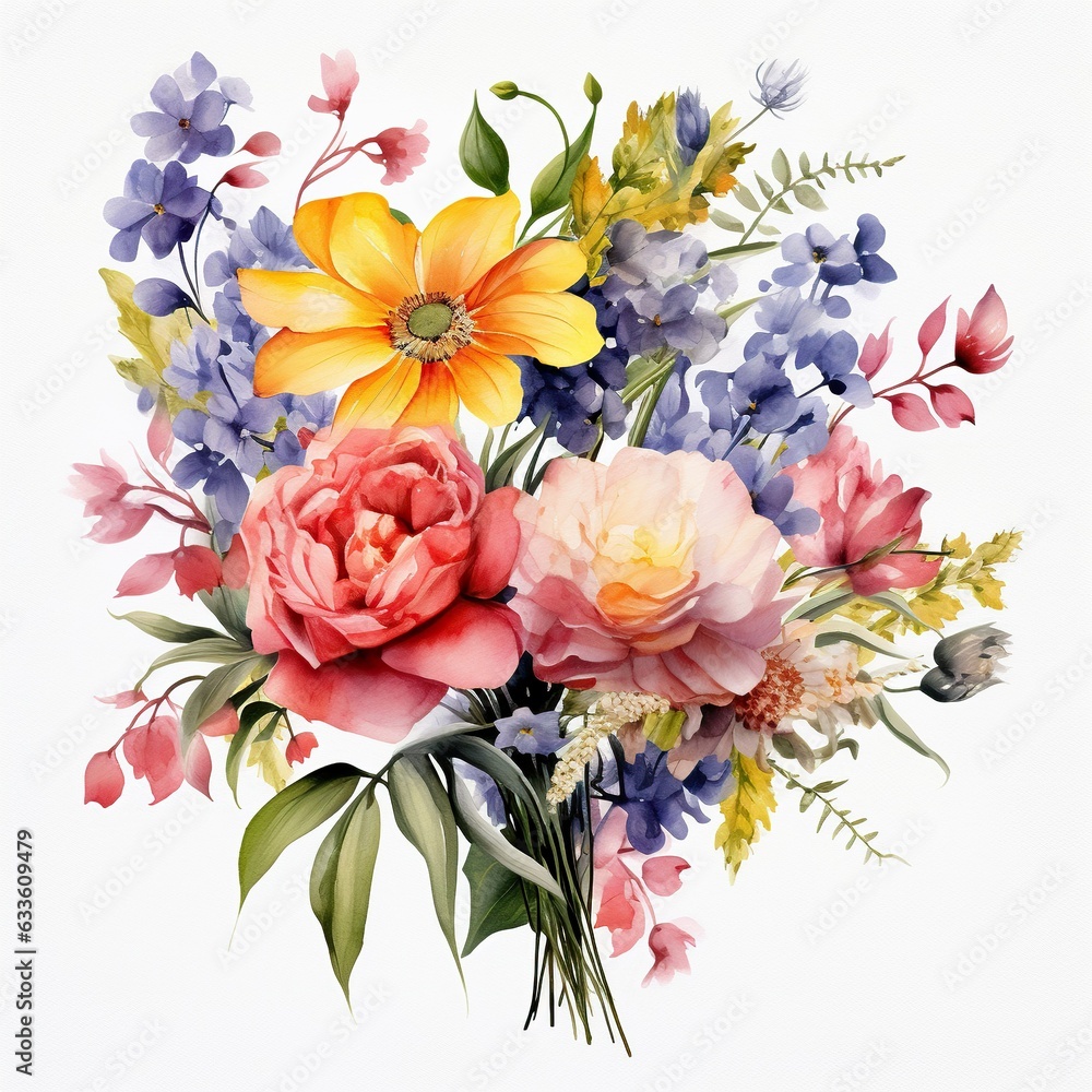 Radiant Blooms: A Bouquet of Colorful Flowers. Generative Ai