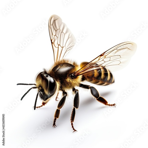 "Elegant bee poised on white. Generative Ai © DigitalGenetics