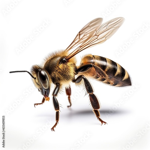 "Elegant bee poised on white. Generative Ai © DigitalGenetics