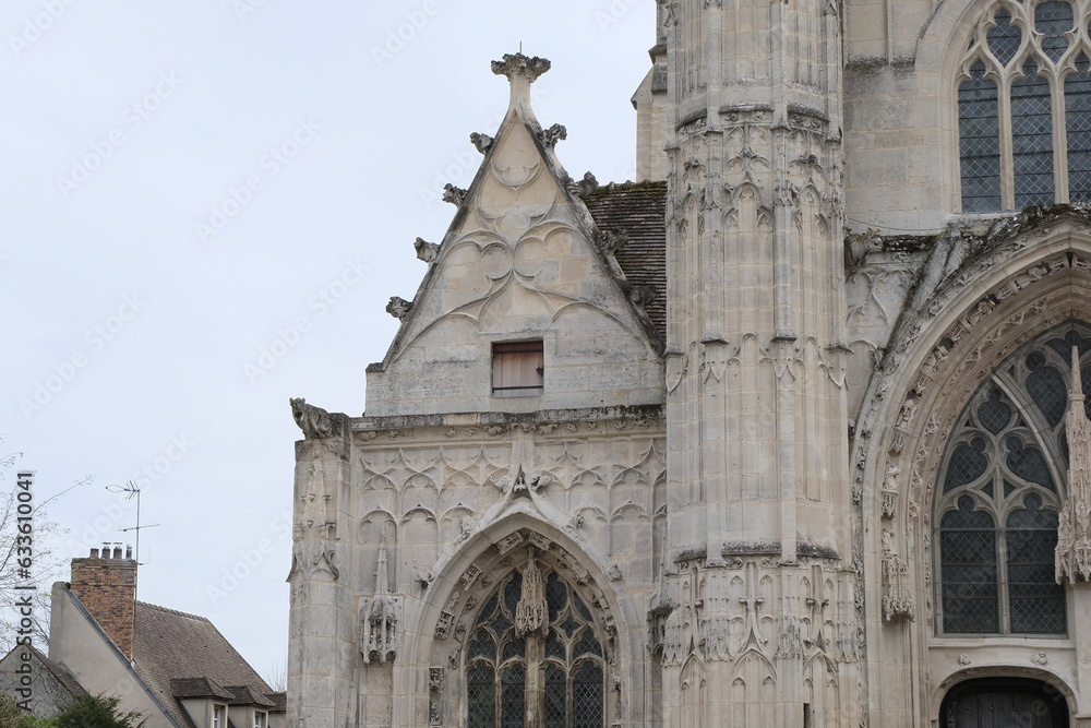 Gothic church of Senlis, France. Facade design.