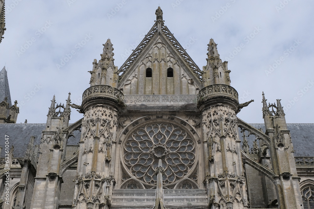 Gothic church of Senlis, France. Facade design.