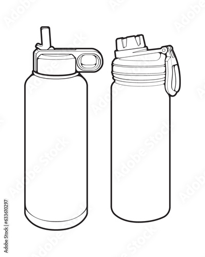 Set off tumbler bottle line art style, tumbler bottle, tumbler bottle illustration, Vector Line, bottle illustration, Modern bottle, Bottle concept, tumbler bottle line art for training