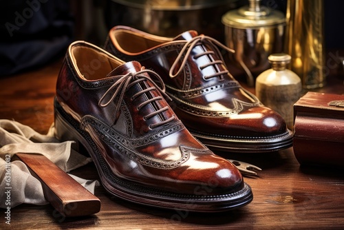 leather shoes being polished with a brush