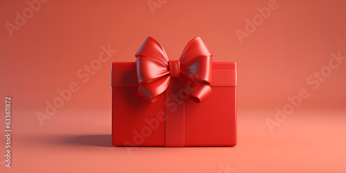 red gift box, Box with red bow on red background for decoration promotional © Muhammad