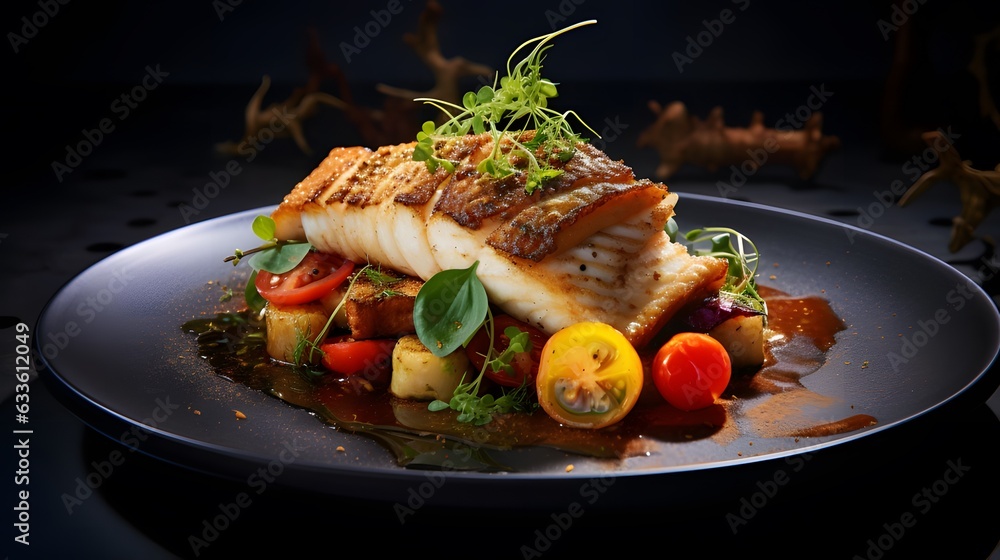 Delicious grilled fish fillet background. Generative AI - obrazy, fototapety, plakaty 