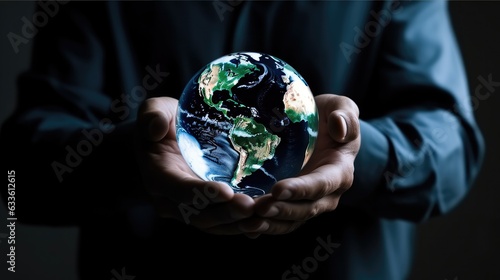 Man holding Earth planet, Green energy planet in hands, Concept of financial growth, Passive income.
