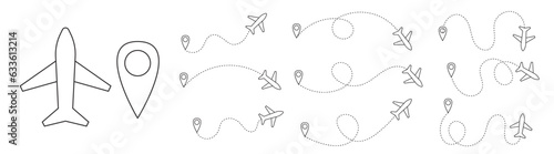 air plane route dash line trace track flight