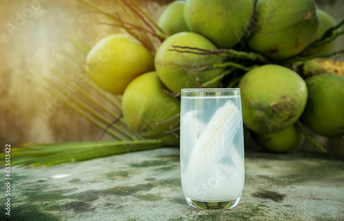 coconut juice with young coconut. Fresh coconut water, young coconut drink .