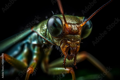 grasshopper on a green leaf.  © D